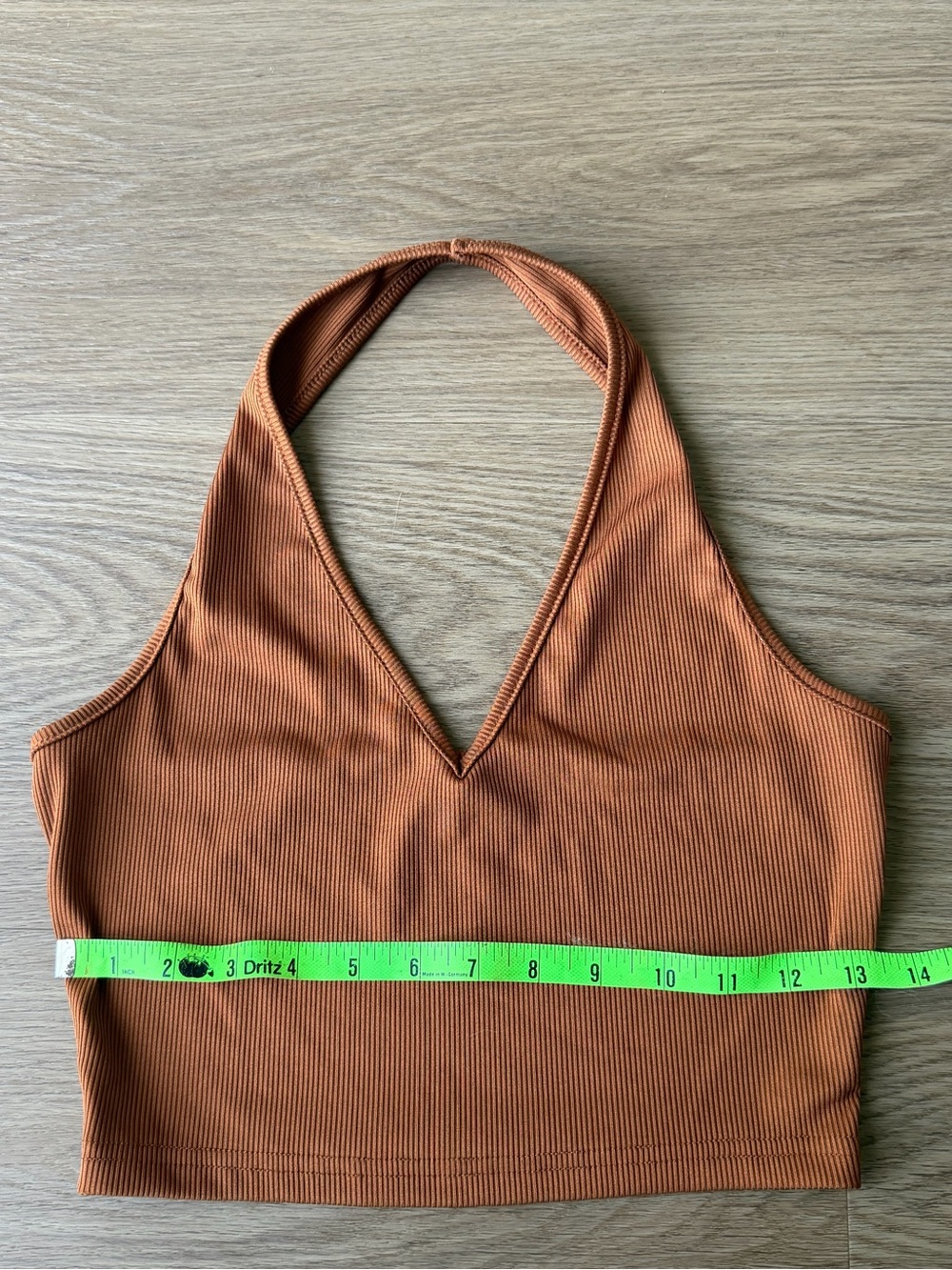 SHEIN Ribbed Deep V Halter Crop Top - Rust - Picture 3 of 6